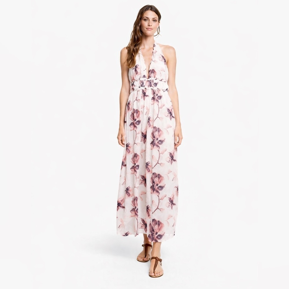 ABBELINE Women’s Boho Maxi Dress Floral Pink & White Dress Size Medium